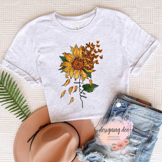 Faith Shirt with Sunflowers and Butterflies